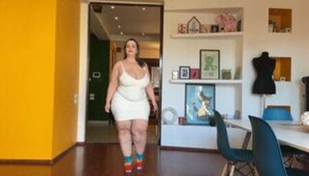 Cat walk and joi in tight dress