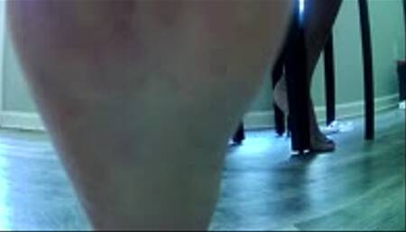 IGNORING TEASING FOOT SLAVE AT KITCHEN TABLE