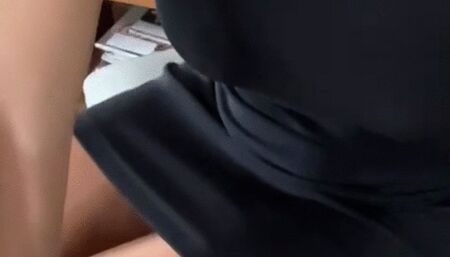 Black and White Dress Seated Leg Crossing