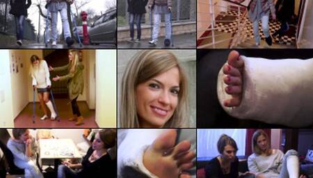 Benetta Term SLWC Crutching Home in Cast Sock and Exposing her Toes at Home (in HD 1920X1080)