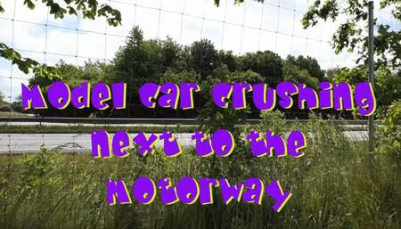 Model car crushing next to the motorway