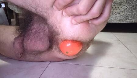 Asshole close-up with a big mango inside, ass stretching and gape