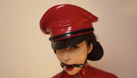 Goddess in red catsuit tied with ropes (4K)