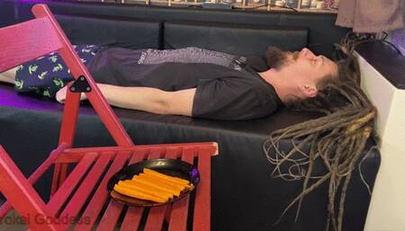 Chest sitting, face slapping and feet play