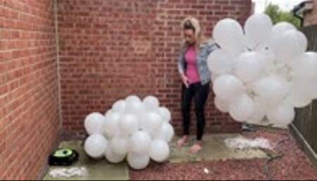 Mass of balloons popping smoking cigarette pop