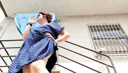 Milf smokes in front of her house while showing you her beautiful shapes 720HD