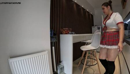 Sexy schoolgirl sipping smoke