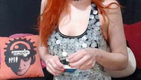 Smoking in a elegant sequin dress