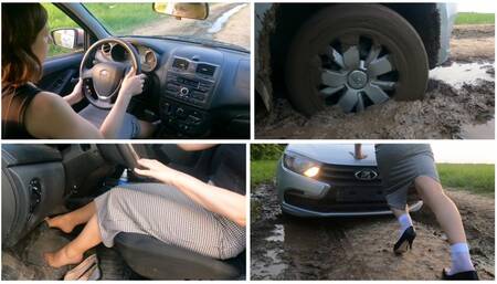 EXCLUSIVE: Sexy russian girl had Lada stuck in deep mud