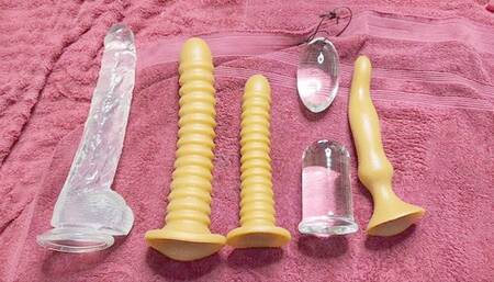 Hodgepodge of Anal Goodness, Gapes, red fish net, tit bouncing, dildos, sex toys, glass plugs