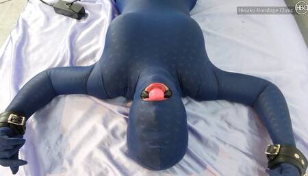 Girl in Zentai Tights Bound Spread Eagle and Teased with Fucking Machine!