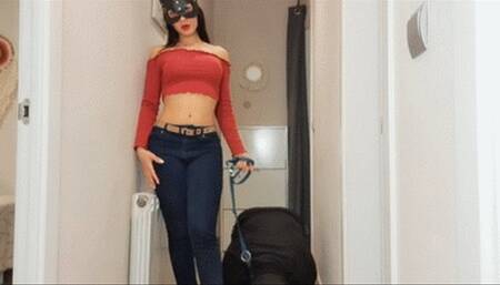 Goddess in jeans with slave on leash (small version)