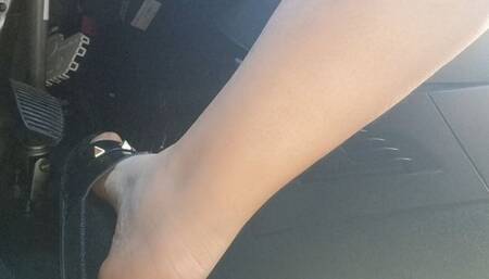 Driving in black sandals through the streets of Milan 1080HD