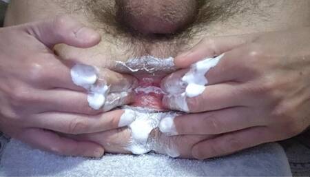 Fingering and spreading my ass filled up with whipped cream, farting and rosebud
