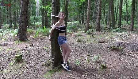 Lil Missy UK in Tied up to tree in forest