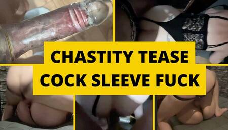 Femdom mistress makes slave wear cock sleeve and fuck her