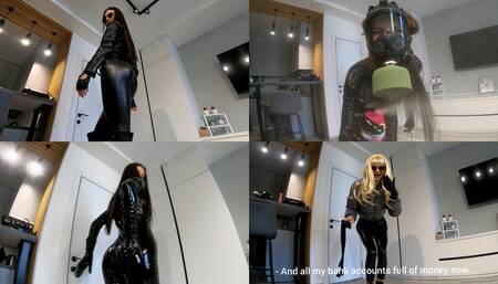 Jade wearing gas mask and paralyzes her boss POV, then steals money