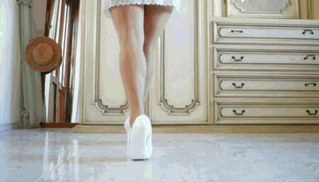 White dress, white Classic Pumps, tan-nylons part 1 AVI(1920x1080)FHD