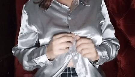 Mesh stockings vibe in ass on sofa