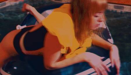 Alla hotly fucks a small transparent inflatable boat in the pool and breaks into the water and saves herself with the help of an automatic inflatable air vest!!!