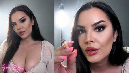 Shiny red lips smoking tease ~ Sweet Maria