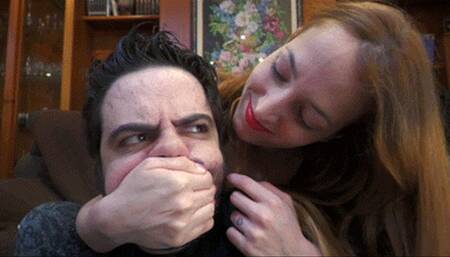 Kevin handgagged by Liz Rainbow!