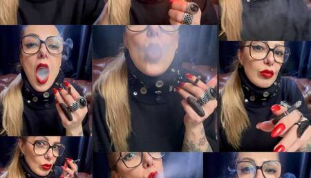 Close-up - Black cigarette - Audible Inhales and exhales - Deep Inhales - Red Lipstick - Long red nails