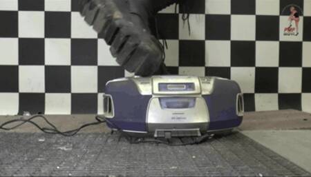 Radio under cruel Demonia Boots floor view
