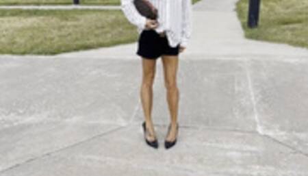 KsSunflwr Black Aldo heels & black shorts