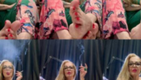 Barefoot - Close-up Long white cigarette - Deep Inhales - Multiple pumps - Soles