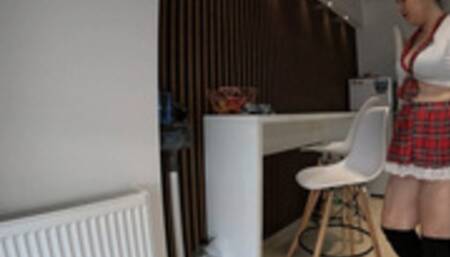 Sexy schoolgirl sipping smoke