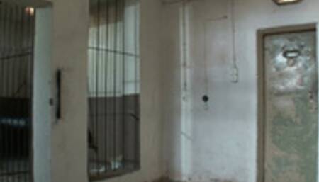 Pretty blonde girl chained to the floor to be bullied