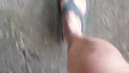 Stomping Giantess Lola walks in flip flops stepping on and Crushing plastic bottles cans and random things in her path