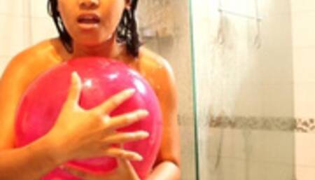 Sexy Stella Blows Teases Rubs And kisses Your Balloon In The Shower Naked