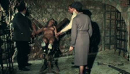 Rebecca - the horny slut is tied to the spreader chair and tickled to the extreme