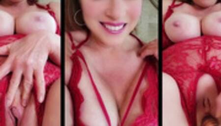 MILF Nikki In Sexy Red One Piece Open Crotch Lingerie Masturbating With Big Glass Dildo