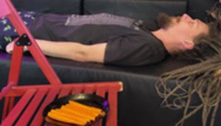 Chest sitting, face slapping and feet play