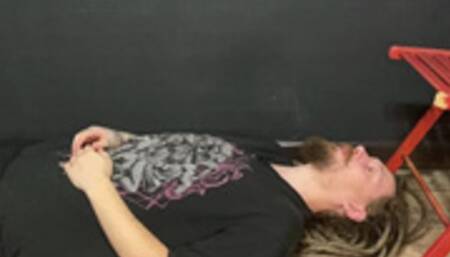 Trampling and jumping from the chair on My slave’s chest