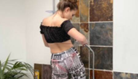 Fashionably Wet: Honour May's Stylish Shower Adventure in Sexy White Leggings! - By All Soaked