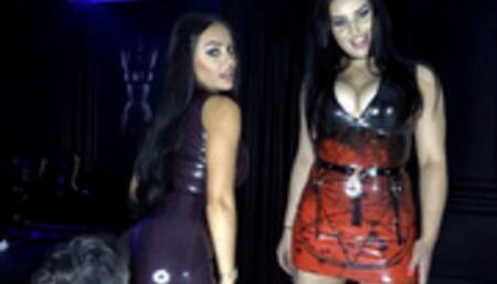 Latex teasing by 2 Goddesses in rubber dresses