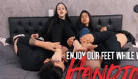 Nara and Nyx does a double foot smelling blowjob handjob on their boyfriends (720 EN-sub)