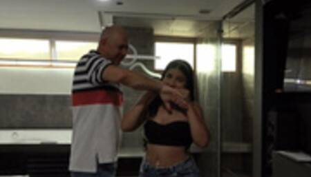 Jana Biting Back Of Hands And Walking In Room