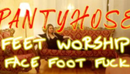 Pantyhose face fuck and worship