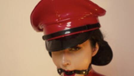 Goddess in red catsuit tied with ropes (4K)