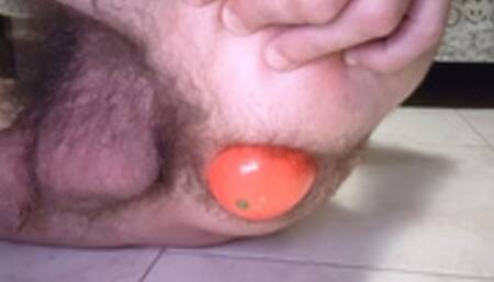 Asshole close-up with a big mango inside, ass stretching and gape