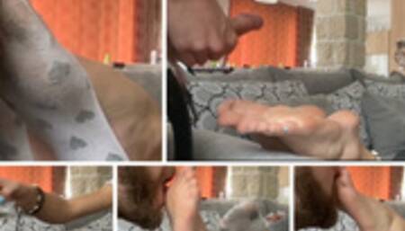 Sniff my smelly socks - cum on my feet
