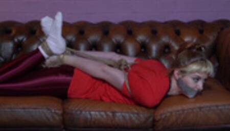 3192 Amber in Shiny Red Pants Bondage