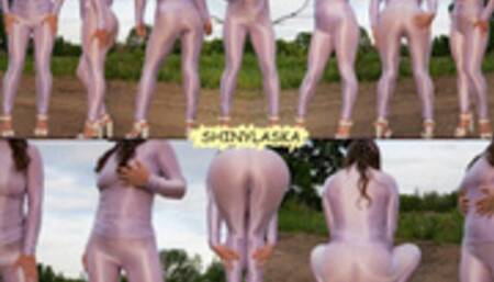 395 Teasing you in shiny spandex outdoors [FHD]