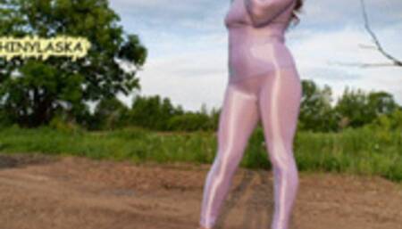 395 Teasing you in shiny spandex outdoors [4K]