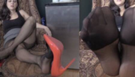 SUPER FOOT RUB - Jamie Daniels, Pantyhose, Foot Fetish, Shoe Dangles, POV - WMV